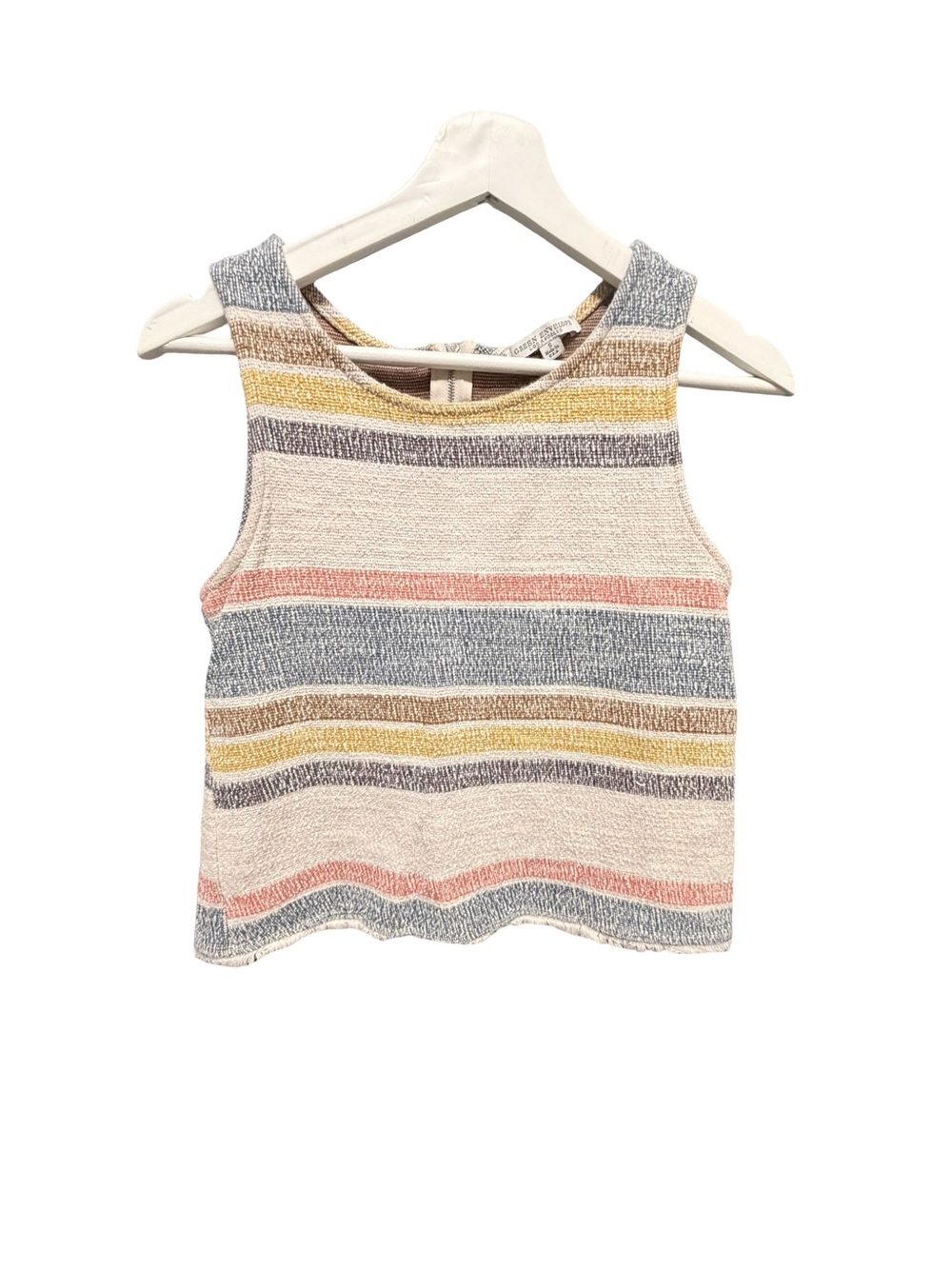 Green Envelope Pastel Stripe Boucle Crop Sleeveless Knit Tank Made in USA Small - Picture 2 of 6